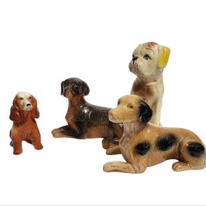 Set Of 4 Vintage Glazed Porcelain  Dogs '50s '60s